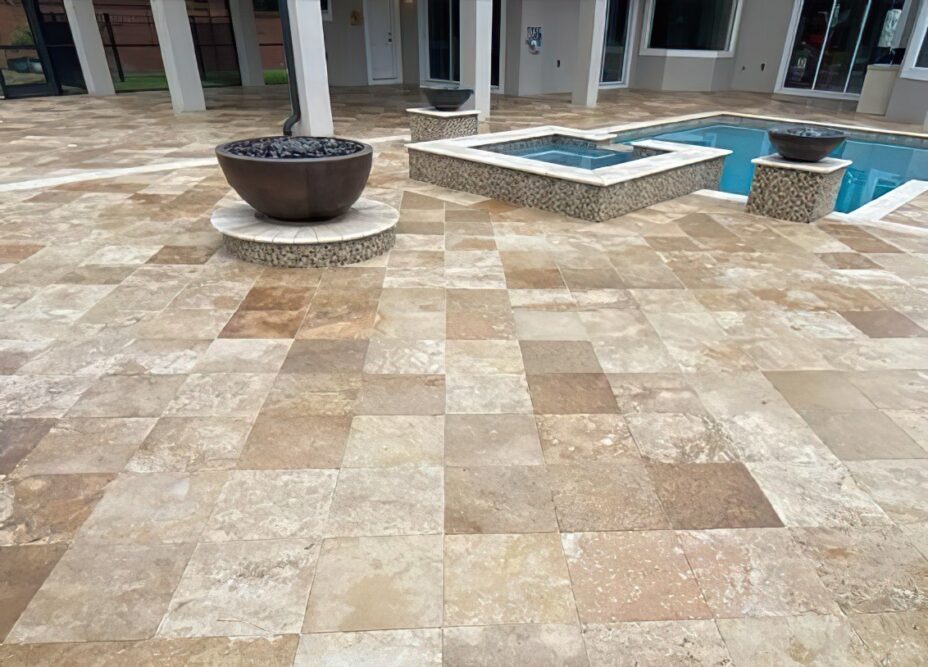Slate pavers on a residential pool deck